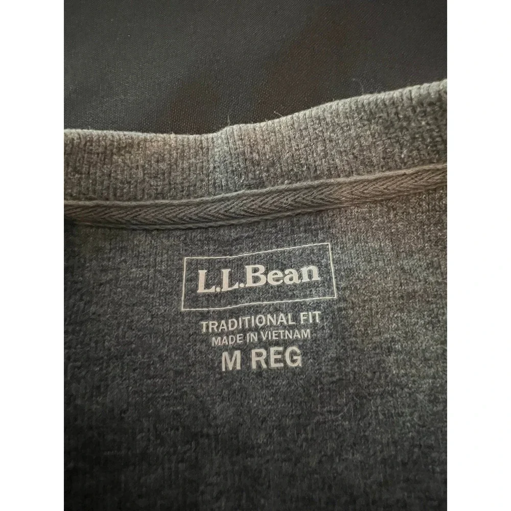LL Bean Mens Gray Waffle Knit Henley Long Sleeve Shirt Traditional Fit 502224 M